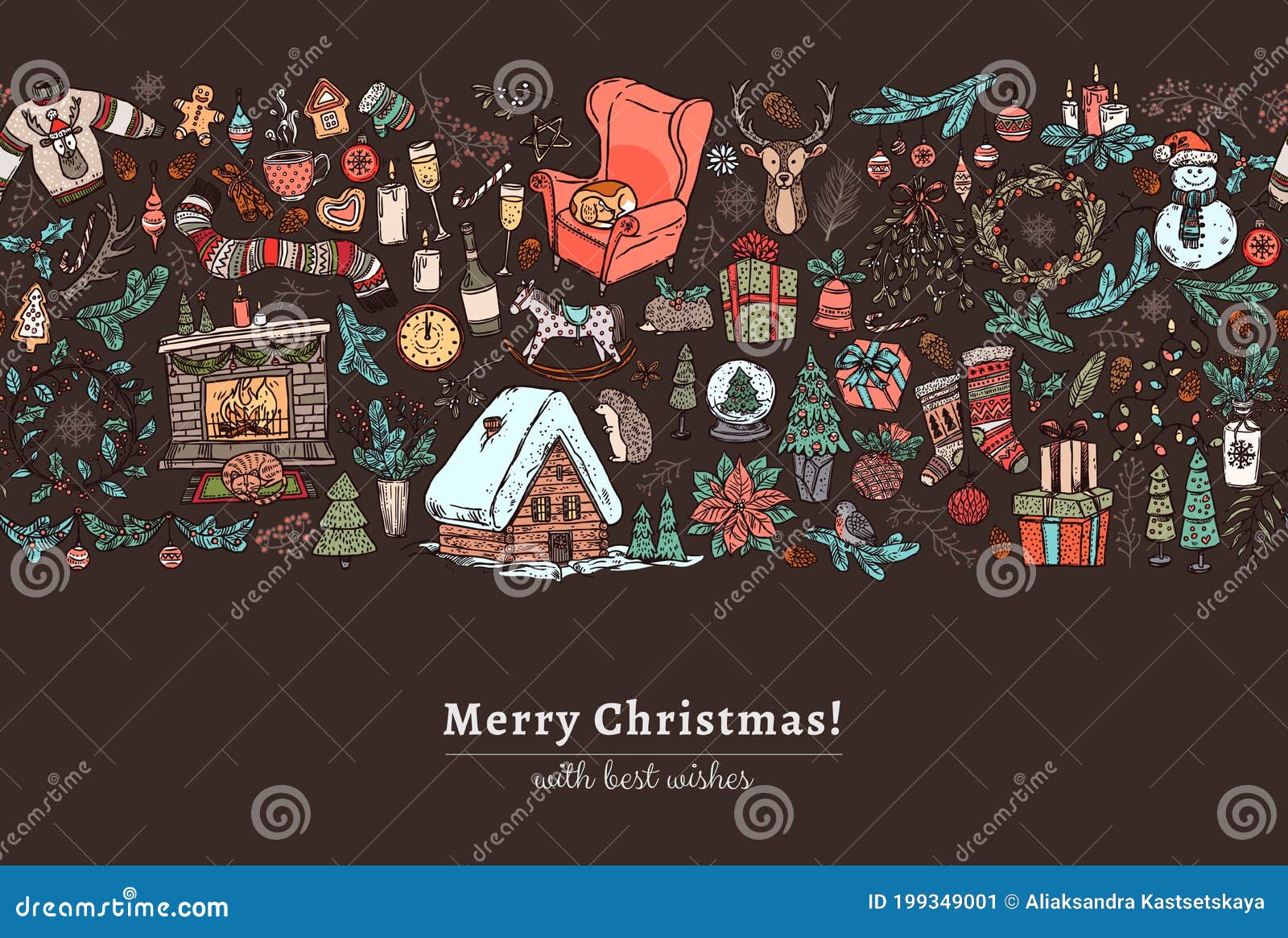 merry christmas and happy new year seamless background pattern with linear doodle s